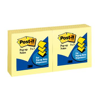 Post-it&#174; Dispenser Pop-up Notes, 3 in x 3 in, Canary Yellow, 12 Pads/Pack