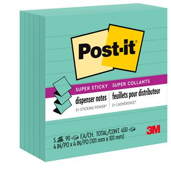 Post-it Super Sticky Dispenser Pop-up Notes Notes, 4 in x 4 in, Aqua Wave, Lined, 5 Pads/Pack