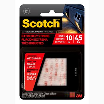 Scotch Extreme Fasteners, 1 in x 1 in, Clear, 12/Pack