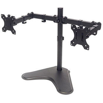 Manhattan Universal Dual Monitor Stand with Double-Link Swing Arms - Up to 32&quot; Screen Support - 35.27 lb Load Capacity - Desktop, Countertop - Steel - Black