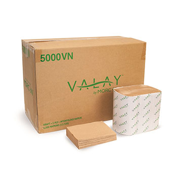 Morcon Tissue Valay Napkins, 2-Ply, 6 3/10&quot; W x 8 9/10&quot; L, Interfold, Kraft, 500 Napkins/Pack, 12 Packs/Carton