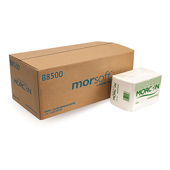 Morcon Tissue Morsoft Beverage Napkin, 1-Ply, 9&quot;  x 9 in, White, 500 Napkins/Pack, 8 Packs/CT