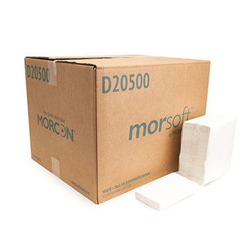 Morcon Tissue Morsoft Tall Fold Dispenser Napkins, 1-Ply, 6 in x 13 in, White, 500 Napkins/Pack, 20 Packs/Carton