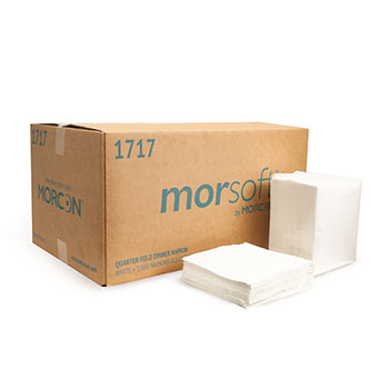 Morcon Tissue Morsoft Dinner Napkins, 1-Ply, 16&quot; W x 16&quot; L, 14/ Fold, White, 250 Napkins/Pack, 12 Packs/Carton