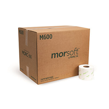 Morcon Tissue Morsoft Universal Bath Tissue, 2-Ply, 2 in Core, 3.9 in x 3.75 in, 600 Sheets/Roll, 48 Rolls/Carton