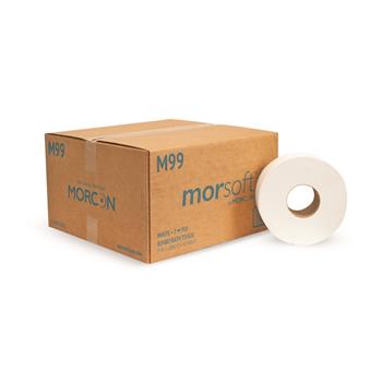 Morcon Tissue Morsoft Jumbo Roll Bath Tissue, 2-Ply, 3.3 in Core, 9 in Diameter, 1000 ft, 12 Rolls/Carton