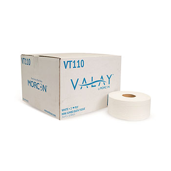Morcon Tissue Valay Premium Mini Jumbo Bath Tissue, 2-Ply, 2.3 in Core, 7.5 in Diameter, 750 ft, 12 Rolls/Carton