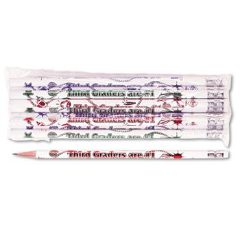 Moon Products Decorated Wood Pencil, Third Graders Are #1, HB #2, White, Dozen