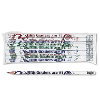 Moon Products Decorated Wood Pencil, Fifth Graders Are #1, HB #2, White, Dozen
