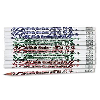 Moon Products Decorated Wood Pencil, Sixth Graders Are #1, HB #2, White, Dozen