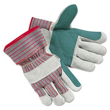 Memphis Men&#39;s Economy Leather Palm Gloves, White/Red, Large, 12 PR/PK