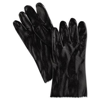 Memphis™ Single Dipped PVC Gloves, Rough, Interlock Lined, 12&quot; Length, Large, Black