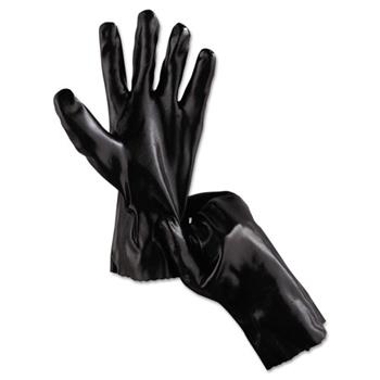 Memphis Single Dipped PVC Gloves, Smooth, Interlock Lined, 12&quot; Length, Large, Black