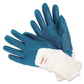 Memphis Predalite Nitrile Gloves, Cotton Lined, Blue/White, Large, 12 Pairs
