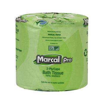 Marcal PRO™ 100% Recycled Bath Tissue, White, 2-Ply, 4.1&quot; x 3.1&quot;, 500 Sheets/RL, 96 Rolls/CT