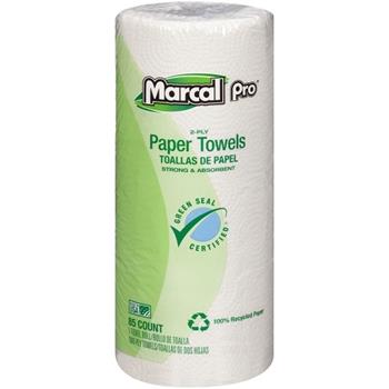 Marcal PRO 100% Recycled Paper Towel, White, 2-Ply, 8&quot; x 11&quot; Sheets, 85 Sheets/RL, 30 Rolls/CT