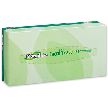 Marcal PRO 100% Recycled Facial Tissue, White, 2-Ply, 100 Tissues/BX