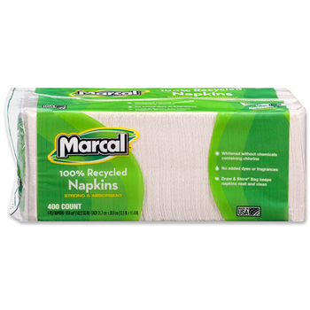 Marcal 100% Recycled Luncheon Napkins, White, 1-Ply, 12 1/2 x 11 2/5, 400/PK