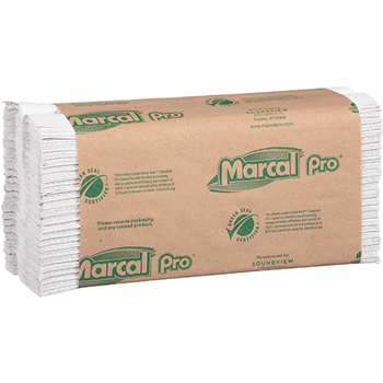 Marcal PRO™ 100% Recycled Center-Fold Paper Towel, White, 1-Ply, 10 1/4&quot; x 12 4/5&quot;, 150/PK, 16 Packs/CT