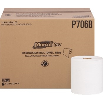 Marcal PRO 100% Recycled Hardwound Paper Towel, White, 1-Ply, 12 Rolls/CT
