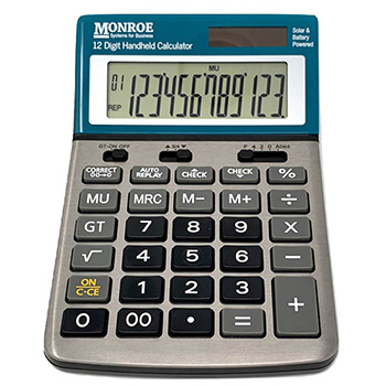 Monroe Handheld 12-Digit Calculator With Check And Correct Functionality
