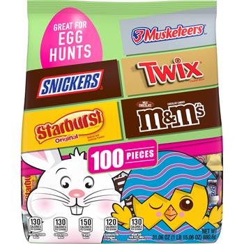 Mars M&amp;M&#39;S, Snickers, Twix, 3 Musketeers &amp; Starburst Candy Easter Basket Stuffers, 31.06 oz, 100 Pieces
