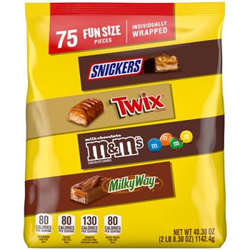 Mars Fun Size Variety, Snickers, M and M&#39;s, Milky Way, Twix, 75 Pieces/Bag, 8 Bags/Case