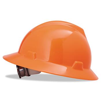MSA V-Gard Hard Hats, Ratchet Suspension, Size 6 1/2 - 8, High-Viz Orange