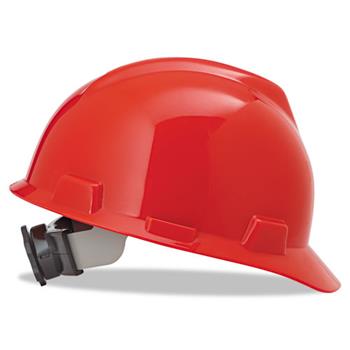MSA V-Gard Hard Hats, Fas-Trac Ratchet Suspension, Size 6 1/2 - 8, Red