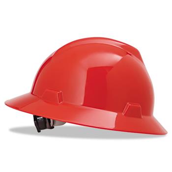 MSA V-Gard Hard Hats, Fas-Trac Ratchet Suspension, Size 6 1/2 - 8, Red
