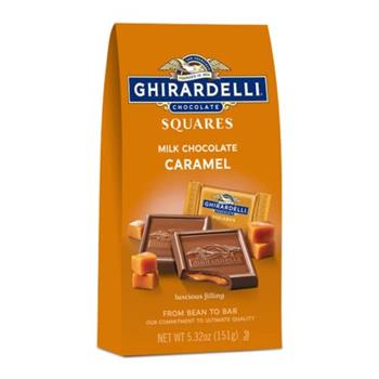 Ghirardelli Milk Chocolate Squares Candy, Caramel Filling, 5.32 oz, 6 Bags/Case