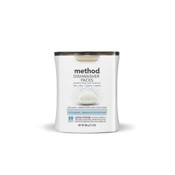 Method Dishwasher Soap Packs, Free n&#39; Clear, 30 Packs/Tub, 4/Carton