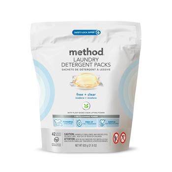 Method Laundry Detergent Packs, Free n&#39; Clear, 42/Pack, 4/Carton