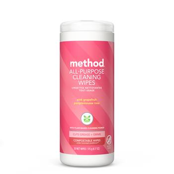 Method All Purpose Cleaning Wipes, Pink Grapefruit, 30 Wipes/Canister, 6/Carton