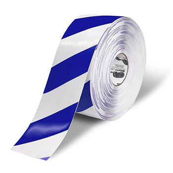 Mighty Line Deluxe Safety Tape, 60 Mil PVC, 4&quot; x 100&#39;, White/Blue
