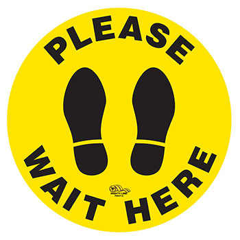 Mighty Line Virus Prevention Please Wait Here Floor Sign, 12&quot;, Yellow, 1/PK