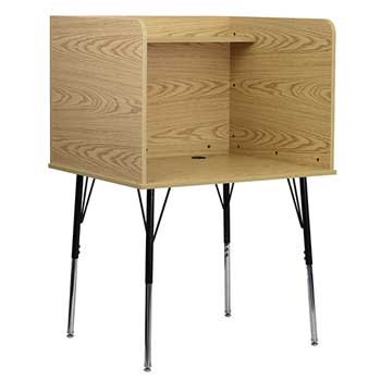 Flash Furniture Study Carrel with Adjustable Legs and Top Shelf in Oak Finish
