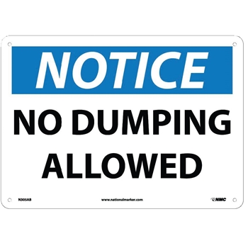 NMC Sign, Notice, No Dumping Allowed, 10X14, .040 Alum