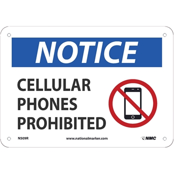 NMC Sign, Notice, Cellular Phones Prohibited, 7&quot;X10&quot;, .050&quot; Thick, Rigid Plastic
