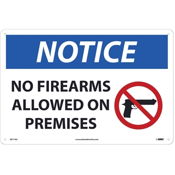 NMC Sign, No Firearms Allowed On Premises, 12&quot;X18&quot;, .040&quot; Thick, Aluminum