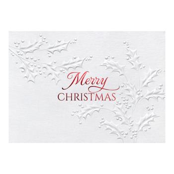 W.B. Mason Co. Custom Holiday Cards, 5-5/8&quot; x 7-7/8&quot;, Subtle Holly