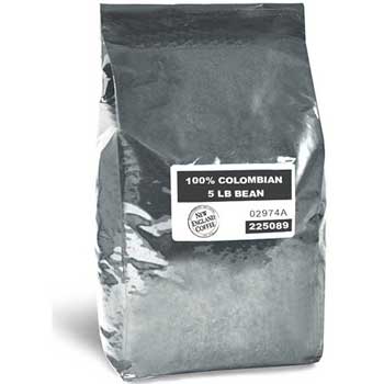 New England Coffee Bulk Whole Bean Coffee, 100% Colombian, 5 lb. Bag, 2/CS