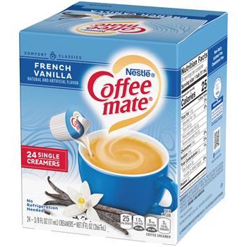 Coffee Mate Single-Serve Non-Dairy Liquid Coffee Creamer, French Vanilla, 0.375 oz, 24/Box