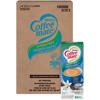 Coffee mate Sugar Free Liquid Coffee Creamer, French Vanilla, 0.38 oz Single-Serve Cups, 50/Box, 4 Boxes/Carton