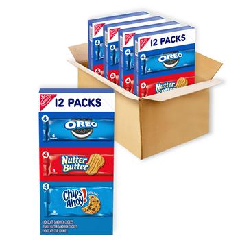 Nabisco Cookies Variety Pack, Oreo/Nutter Butter/Chips Ahoy!, 1.55-1.9 oz, 4 Cookies Per Sleeve, 48 Sleeves/Case