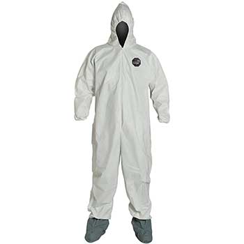 DuPont ProShield&#174; 60 Hooded Coveralls, Elastic Wrists, Attached Skid-Resistant Boots, White, Large, 25/CS