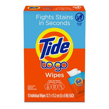 Tide To-Go Stain Remover Wipes, 5&quot; x 6&quot;, 10 Individual Wipes/Pack, 12 Packs/Case