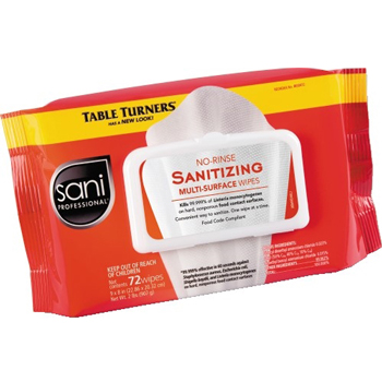 Sani Professional No-Rinse Sanitizing Multi-Surface Wipes, 9&quot; x 8&quot;, White, 72/PK, 12/CT