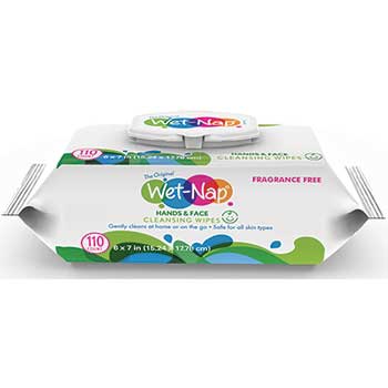 Wet-Nap&#174; Hands and Face Cleansing Wipes, 7 x 6, White, Fragrance-Free, 110/Pack