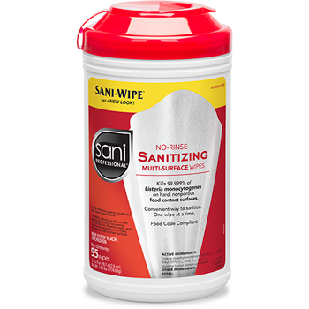 Sani Professional&#174; No-Rinse Sanitizing Multi-Surface Wipes, White, 95/Container, 6/Carton